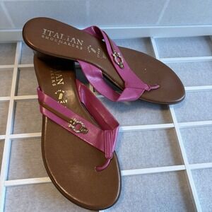 Women's Italian Shoemaker Barbie Pink 2" Wedge Preppy Chic Flip Flop Size 9M